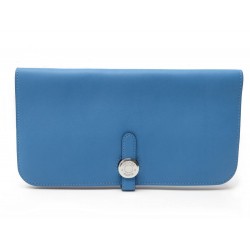 NEUF PORTEFEUILLE HERMES DOGON EN CUIR SWIFT BLEU SAINT-CYR + SAC WALLET 1560€