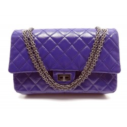 NEUF SAC A MAIN CHANEL 2.55 GRAND MODELE EN CUIR VERNIS VIOLET 