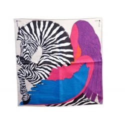 NEUF FOULARD GAVROCHE HERMES ZEBRA PEGASUS SHIRLEY CARRE EN SOIE SILK SCARF 150€