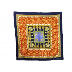 NEUF FOULARD CELINE POTERIES EN SOIE BLEU ROUGE JAUNE CARRE 90CM SILK SCARF 380€