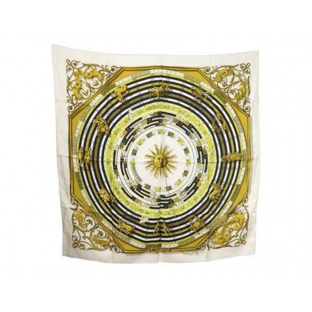 FOULARD HERMES ASTROLOGIE DIES ET HORE EN SOIE BLANC CARRE BOITE SILK SCARF 350€