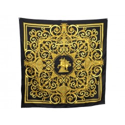 NEUF FOULARD HERMES LES TUILERIES EN SOIE NOIRE DORE CARRE 90 CM SILK SCARF 350€