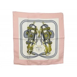 FOULARD GAVROHE HERMES BRIDES DE GALA EN SOIE ROSE CARRE SILK SCARF PINK 160€