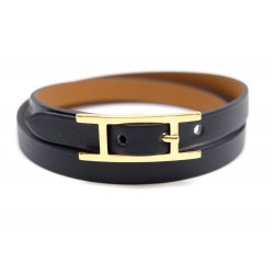 NEUF BRACELET HERMES HAPI 3 MULTI TOURS EN CUIR CHAMONIX NOIR + BOITE ECRIN 295€