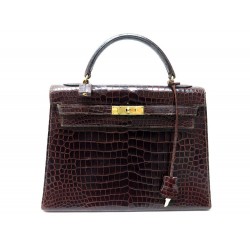 VINTAGE SAC A MAIN HERMES KELLY 32 1964 EN CUIR CROCODILE MARRON HAND BAG 20000€