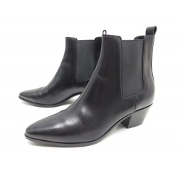 NEUF CHAUSSURES SAINT LAURENT WYATT 38 BOTTINES CHELSEA CUIR NOIR LOW BOOTS 900€