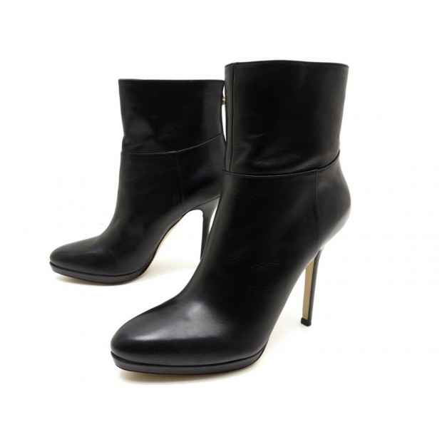 NEUF CHAUSSURES JIMMY CHOO ALANIS 100 37.5 IT 38.5 BOTTINES CUIR NOIR BOOTS 750€