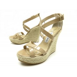 NEUF CHAUSSURES JIMMY CHOO PORTO 37.5 IT 38 FR SANDALES A TALONS CUIR VERNI 450€