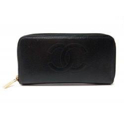 PORTEFEUILLE CHANEL LOGO CC EN CUIR CAVIAR NOIR PORTE MONNAIE + SAC WALLET 1050€