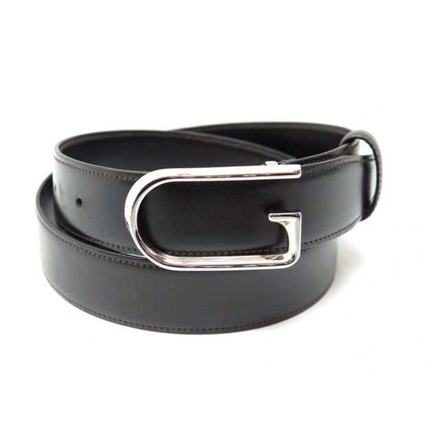 CEINTURE GUCCI 1669-1536 T 75 BOUCLE LOGO G PALLADIE & CUIR NOIR BELT 230€