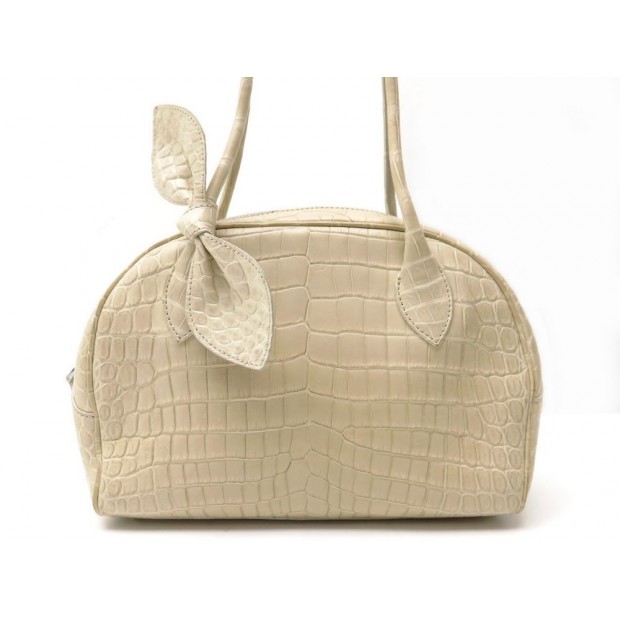 SAC A MAIN ALAIA BOWLING ABR046 EN CUIR CROCODILE BEIGE LEATHER HAND BAG 8580€