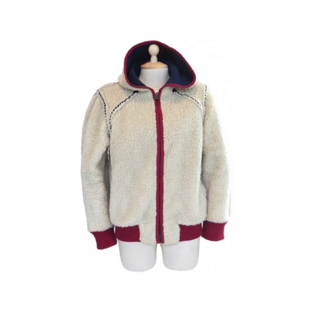 VESTE CHANEL A CAPUCHE P32569 2008 M 38 PEAU LAINEE BLANC BLOUSON MANTEAU 2600€