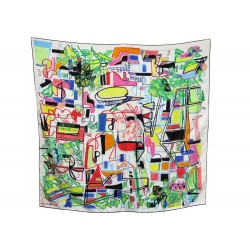 FOULARD HERMES MODERNISME TROPICAL EN SOIE BLANC MULTICOLORE CARRE 90 SCARF 350€