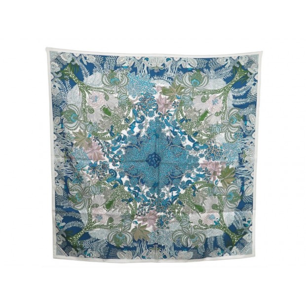 NEUF FOULARD HERMES MAITRES DE LA FORET SOIE BLEU CARRE 90 SILK SCARF BLUE 350€