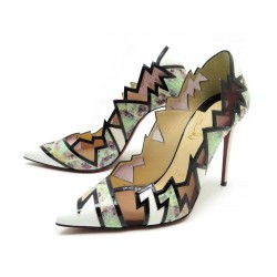 NEUF CHAUSSURES CHRISTIAN LOUBOUTIN 36.5 ESCARPINS CUIR PYTHON BLANC VERT 995€