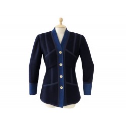 VESTE CINTREE CHANEL 40 42 M L EN LAINE & JEAN BLEU 4 BOUTONS WOOL JACKET 2500