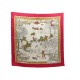 FOULARD HERMES L'HIVER PHILIPPE LEDOUX CARRE EN SOIE ROUGE bOITE SILK SCARF 350€