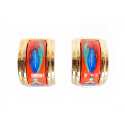 BOUCLES D'OREILLES HERMES BRAZIL A CLIP EN METAL DORE EMAIL ENAMEL EARRINGS 305€