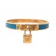 BRACELET HERMES CADENAS KELLY 18 CM METAL DORE CUIR TAURILLON CLEMENCE BLEU 490€