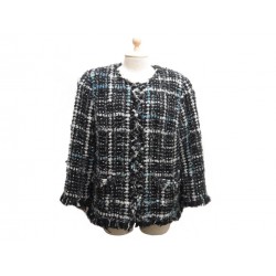 VESTE CHANEL P39775 TAILLE L 50 EN TWEED LAINE NOIR MANTEAU BLOUSON JACKET 5000€