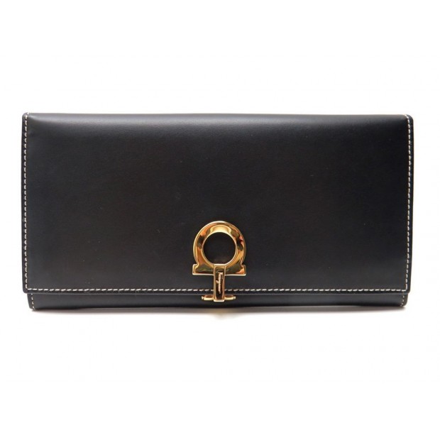 NEUF PORTEFEUILLE SALVATORE FERRAGAMO CUIR NOIR WALLET LEATHER BLACK PURSE 575€