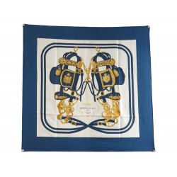 FOULARD HERMES BRIDES DE GALA HUGO GRYGKAR CARRE EN SOIE BLEU SILK SCARF 350€