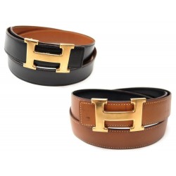 CEINTURE HERMES BOUCLE H DORE T 90 EN CUIR REVERSIBLE NOIR & GOLD BELT 620€