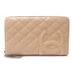 NEUF PORTEFEUILLE POCHETTE CHANEL CAMBON CUIR NOIR MAT 