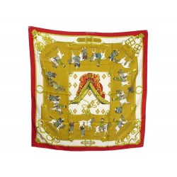 FOULARD HERMES EQUITATION JAPONAISE 1969 EN SOIE ROUGE CARRE 90 SILK SCARF 350€