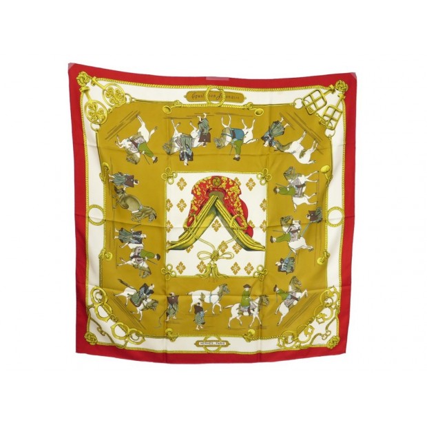 FOULARD HERMES EQUITATION JAPONAISE 1969 EN SOIE ROUGE CARRE 90 SILK SCARF 350€