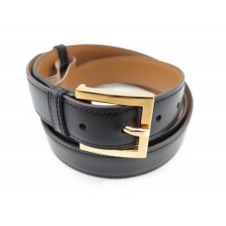 NEUF CEINTURE HERMES T 95 EN CUIR BOX NOIR BOUCLE DORE PLAQUE OR BOITE BELT 645€