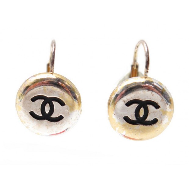 BOUCLES D'OREILLES CHANEL LOGO CC 1996 EN METAL DORE BIJOU GOLDEN EARRINGS 390€