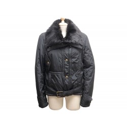 BLOUSON BARBARA BUI PARKA COL EN FOURRURE DE CASTOR 42 L NOIR MANTEAU COAT 690€