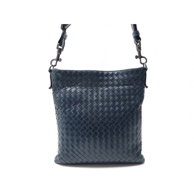 SAC A MAIN BOTTEGA VENETA 26 CM BANDOULIERE EN CUIR TRESSE BLEU MARINE BAG 1480€