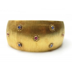 BRACELET MANCHETTE EN OR JAUNE 18K 34GR SERTI DE PIERRES SAPHIRS TOURMALINE GOLD