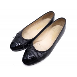 CHAUSSURES CHANEL BALLERINES A02819 37.5 CUIR NOIR LOGO CC BOITE FLAT SHOES 540€