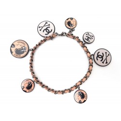 NEUF BRACELET CHANEL A21808 DOUBLE TOUR BRELOQUES MEDAILLON COCO METAL CUIR 590€