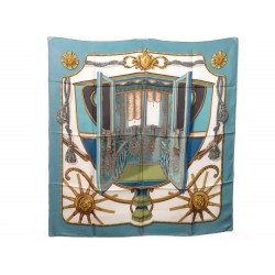 VINTAGE FOULARD HERMES COACH EDITION 1960 CARRE EN SOIE BLEU SILK SCARF 345€