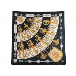 FOULARD HERMES CLIQUETIS EN SOIE NOIR CARRE 