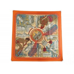 FOULARD HERMES TRESOR ROYAL DU BENIN EN SOIE ORANGE CARRE 90 CM SILK SCARF 350€