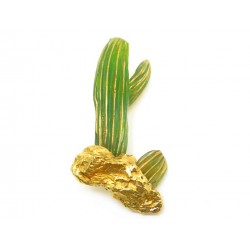 BROCHE DAUM BROCHE CACTUS PAR HILTON MC CONNICO EN METAL DORE & VERRE BROOCH