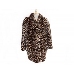 NEUF MANTEAU SANDRO PEAU LAINEE IMPRIME LEOPARD S 36 CUIR RETOURNE JACKET 1500€