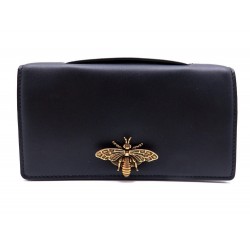 NEUF SAC POCHETTE A MAIN CHRISTIAN DIOR ABEILLE M3426CVZR CUIR NOIR CLUTCH 1300€