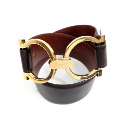 CEINTURE SALVATORE FERRAGAMO GANCIO T 75 EN CUIR MARRON BOUCLE DOREE BELT 280€