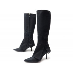 CHAUSSURES CHANEL 39.5 BOTTES GUETRES TOILE NOIRE SHOES BOOTS CANVAS BLACK 1200€