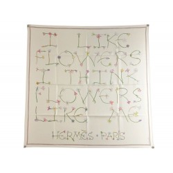 NEUF FOULARD HERMES I LIKE FLOWERS EN SOIE BLANC CARRE 90 CM SILK SCARF 350€