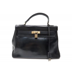 VINTAGE SAC A MAIN HERMES KELLY RETOURNE 32 EN CUIR BOX NOIR HAND BAG 7500€