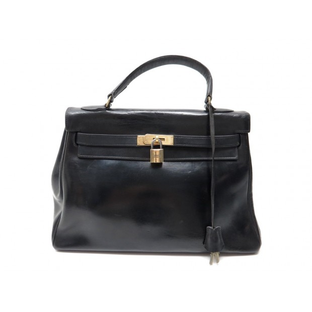 VINTAGE SAC A MAIN HERMES KELLY RETOURNE 32 EN CUIR BOX NOIR HAND BAG 7500€