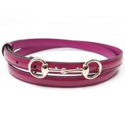 NEUF CEINTURE GUCCI 282349 FINE BOUCLE MOTIF MORS T100 EN CUIR VERNI FUSHIA 195€