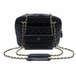 SAC A MAIN CHANEL CAMERA BANDOULIERE CUIR NOIR MATELASSE + POCHETTE BAG 2890€